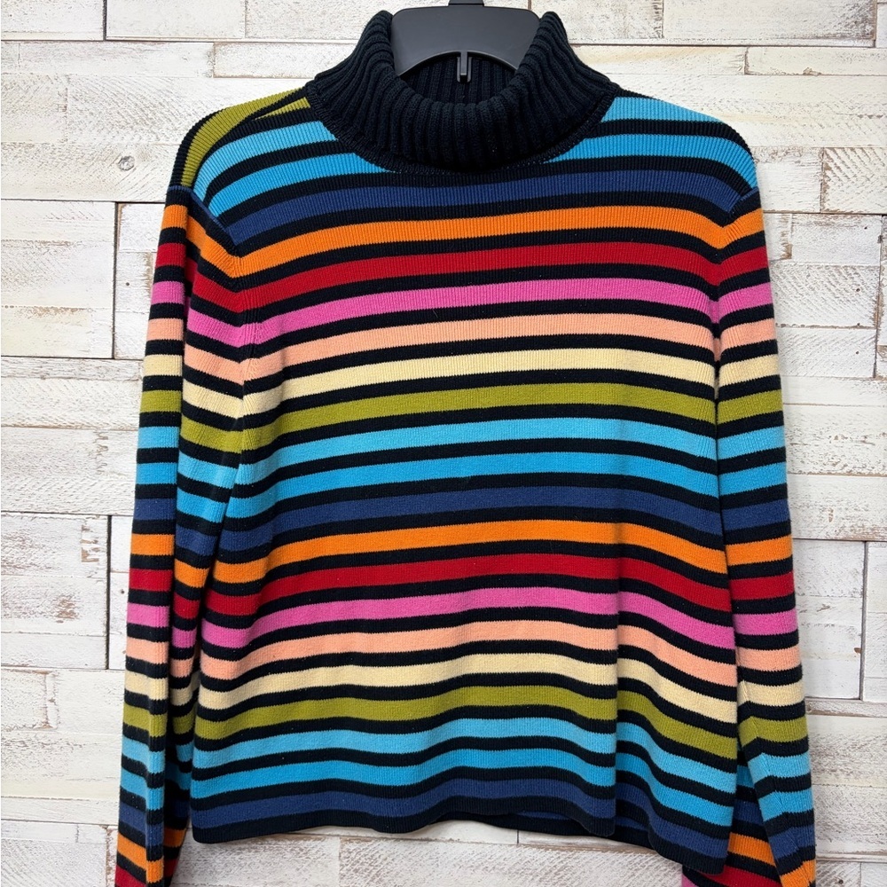 Liz Claiborne vintage Colorful Striped Turtleneck Sweater fun bright womens XL